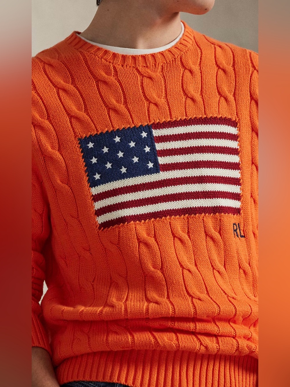 Polo Ralph Lauren Cable Knit Iconic USA Flag Sweater Men’s Size Large Brand New - Picture 3 of 4
